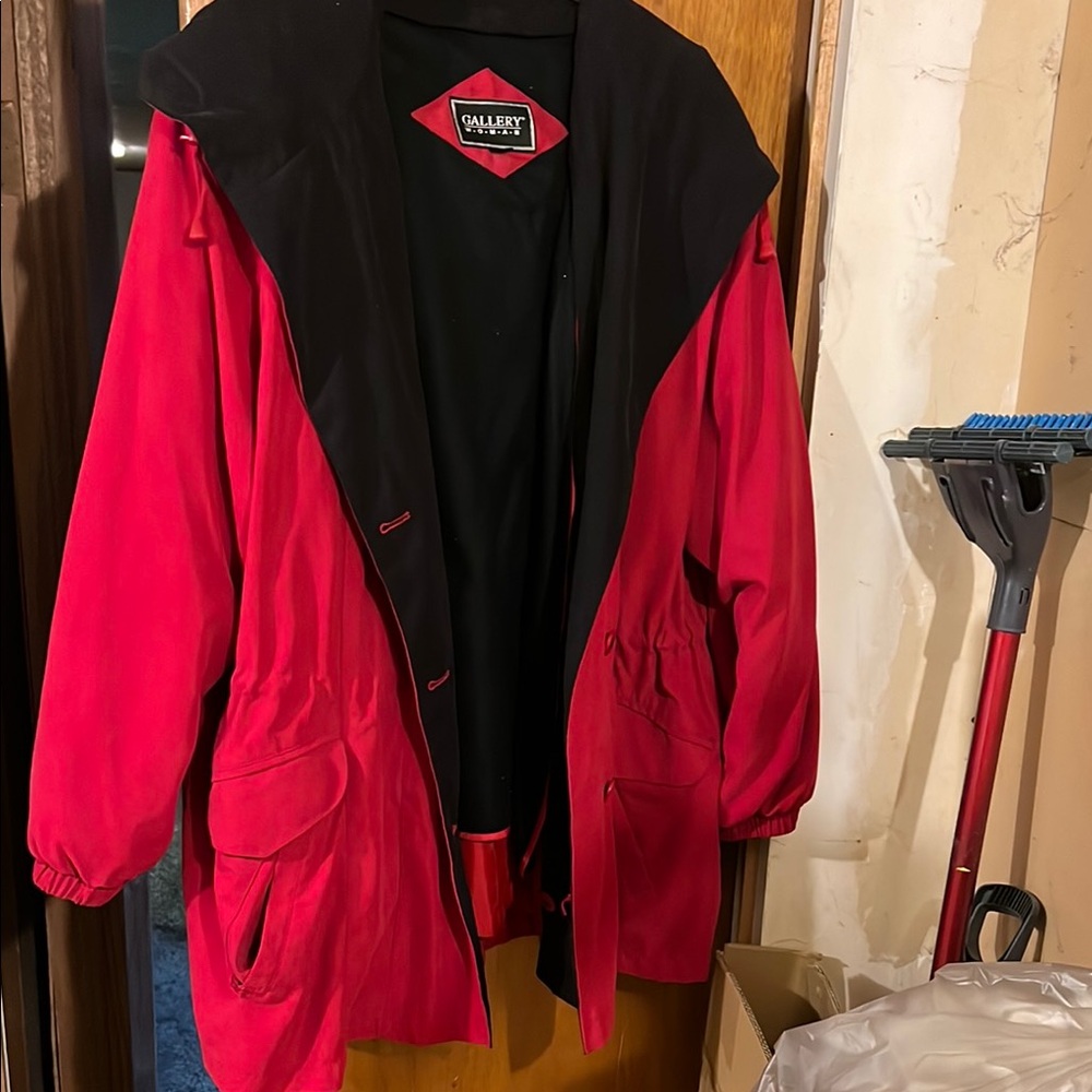 Gallery Woman Vibrant Red and Black Hooded Coat with removable Liner